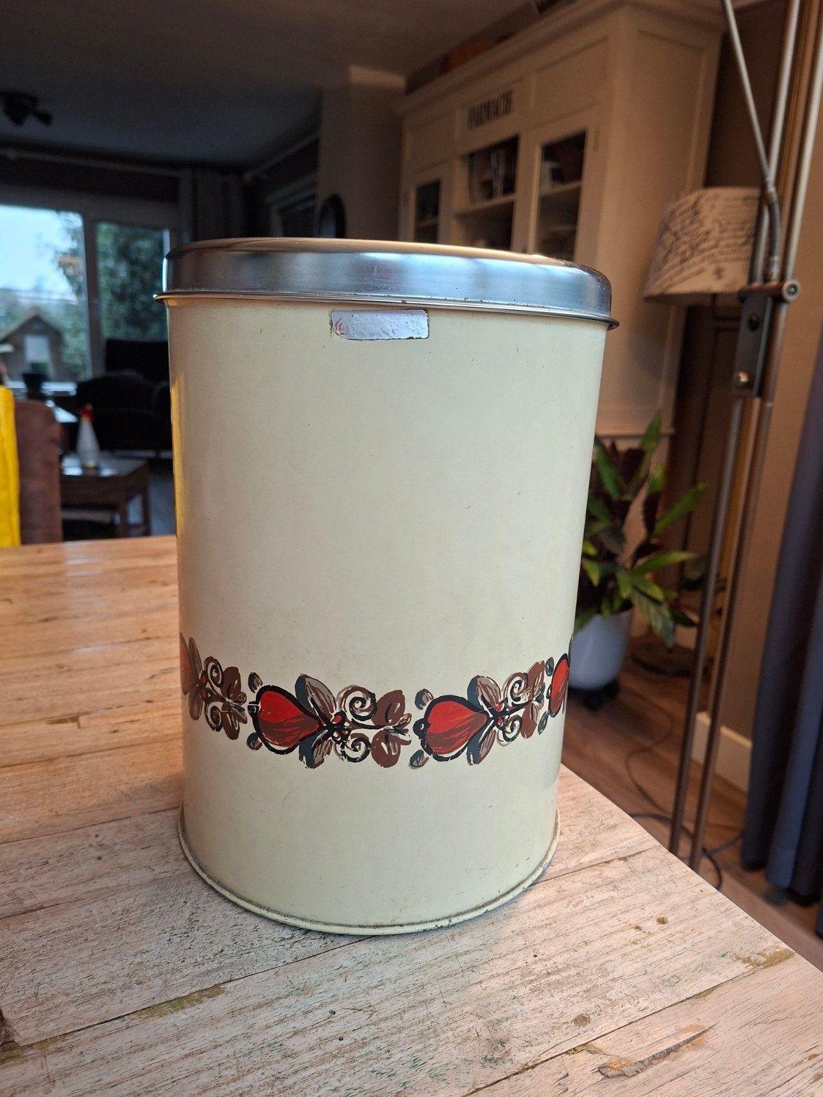 Groot vintage Brabantia blik xxl jaren '70 retro bloem, Ophalen of Verzenden