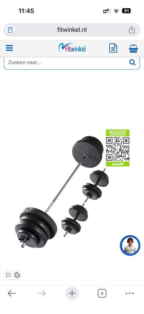VirtuFit Halterset met halterstang en dumbbellstangen, Ophalen, Gebruikt, Armen, Halterset