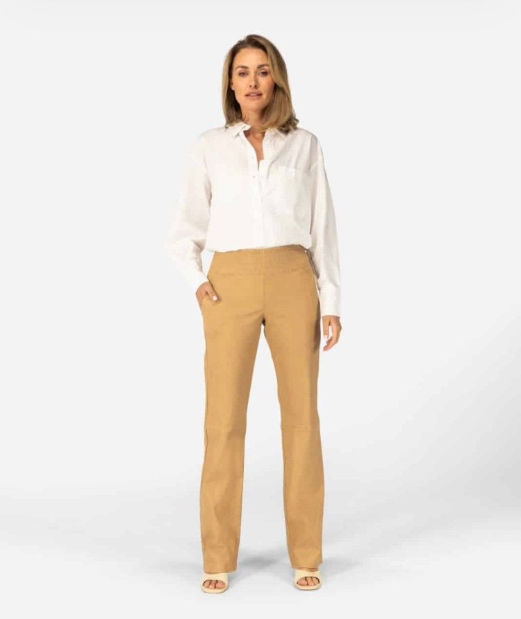 IBANA Phibby Leren Broek Maat 34 Sandalwood, Kleding | Dames, Beige, Nieuw, Ophalen of Verzenden, Maat 34 (XS) of kleiner