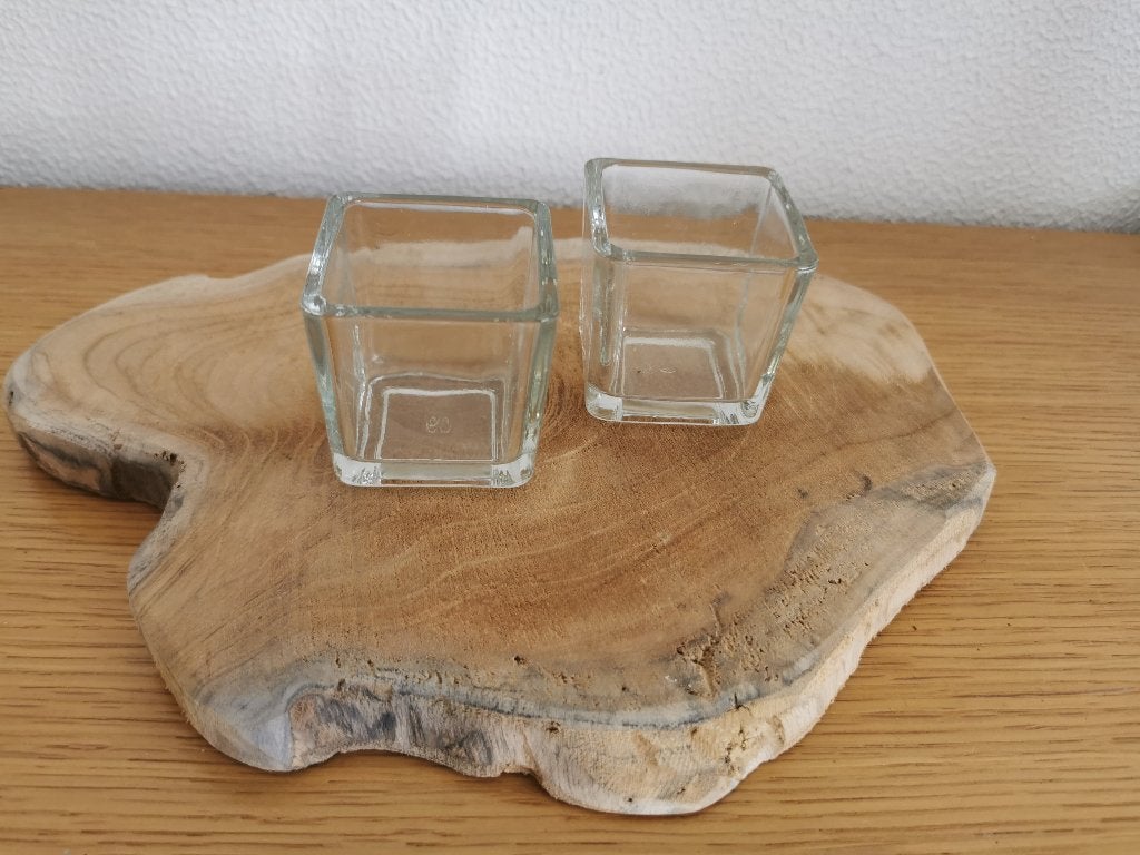2 glazen vaas/bak/waxinehouder 5x5 cm hoogte 5 cm, Ophalen of Verzenden, Nieuw