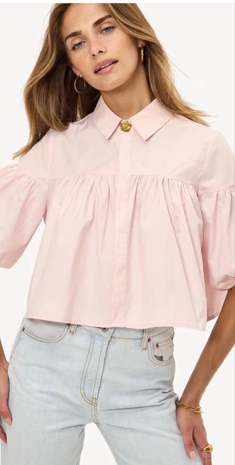 Loavies Roze Top Blouse met Puffmouwen, Ophalen of Verzenden, Zo goed als nieuw, Maat 36 (S), Roze