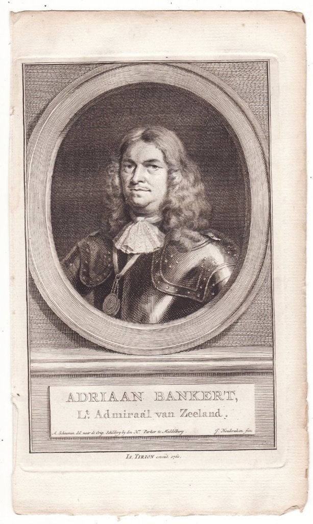 Adriaan Bankert Admiraal van Zeeland Schouman Houbraken, Verzenden, Portret, Gravure, Blanco verso