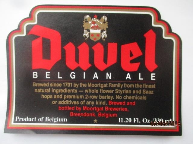 bieretiket Belgie 11-3 (B2 F29) duvel, Ophalen of Verzenden, Zo goed als nieuw, Overige typen, Duvel