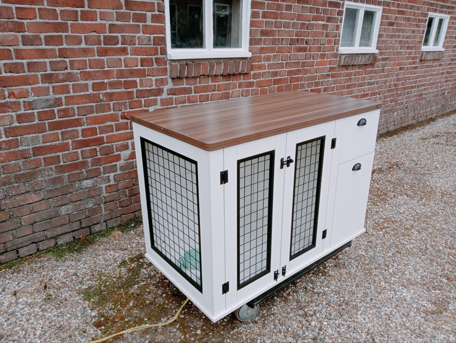 ZGAN houten honden bench voor binnen wit met walnotenhout, Ophalen, Zo goed als nieuw