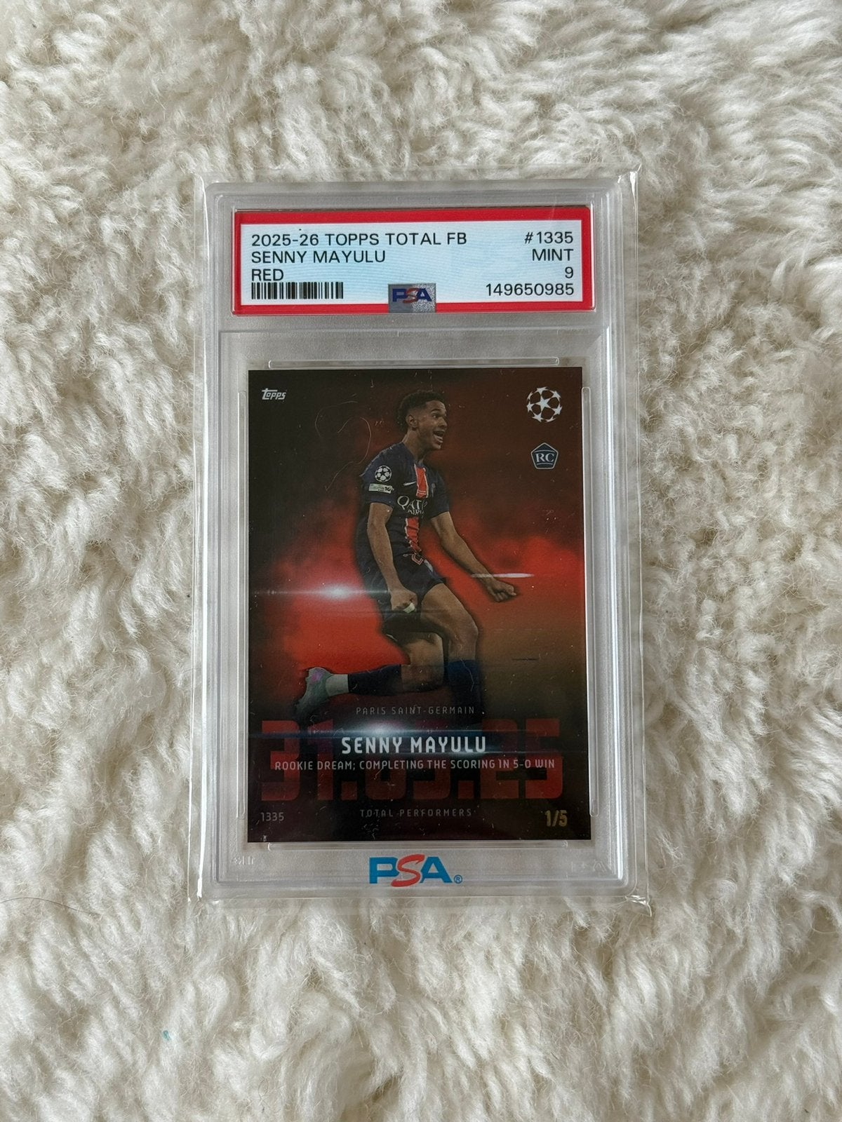 Senny Mayulu Topps Total FB PSA 9 Rookie Card 1/5 PSG, Ophalen of Verzenden, Zo goed als nieuw, Buitenlandse clubs, Spelerskaart