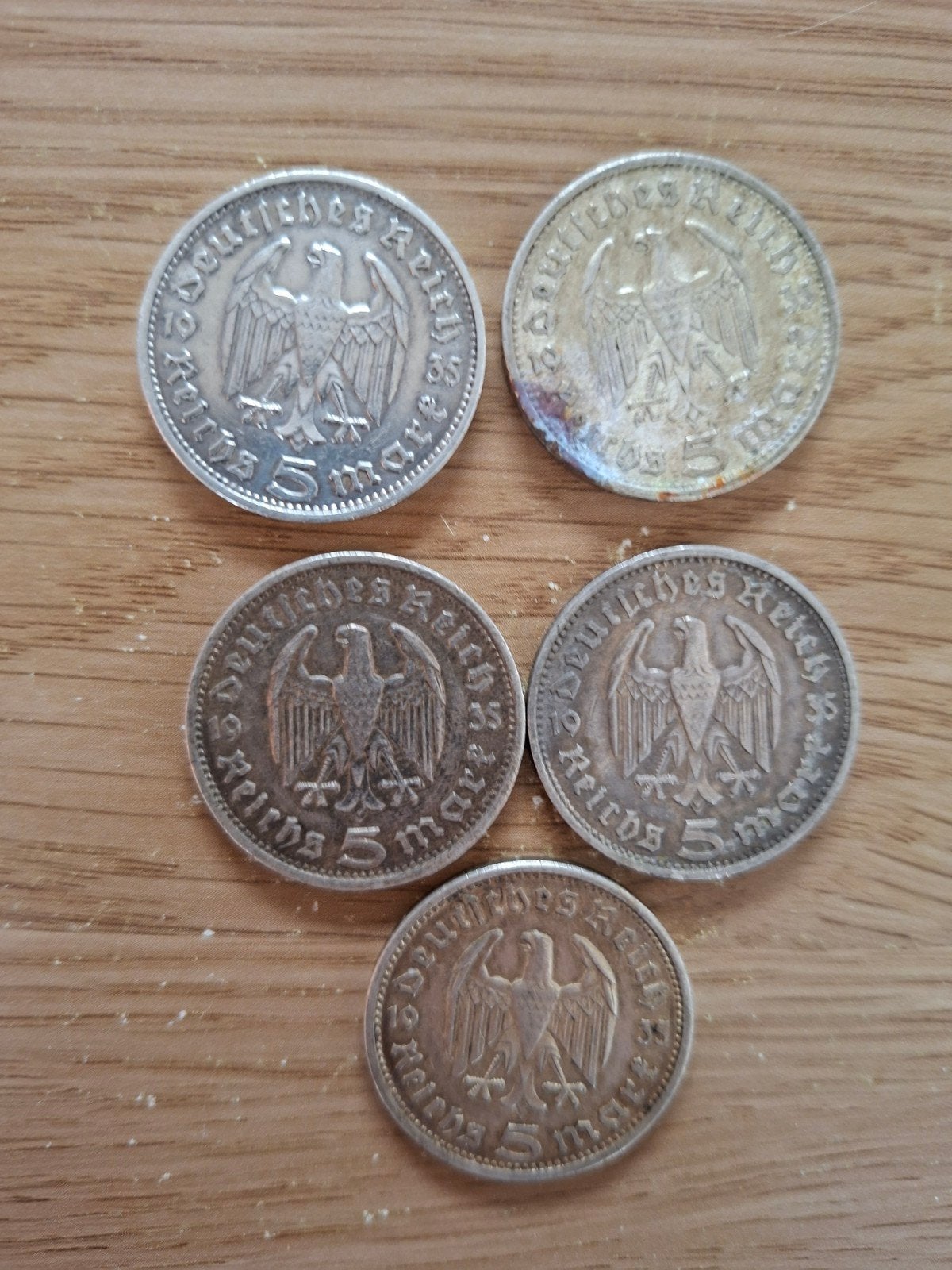 Set van 5 Duitse 5 Reichsmark munten Paul von Hindenburg, Ophalen of Verzenden, Duitsland, Setje, Zilver