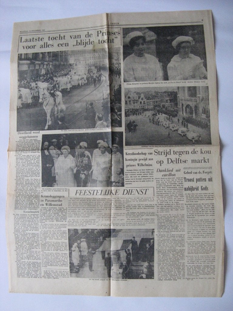 Trouw  10 december 1962 Laatste tocht van de Prinses, Ophalen of Verzenden, 1960 tot 1980, Krant