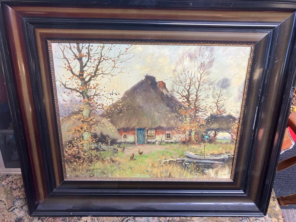Schilderij met boerderij en water, Ophalen