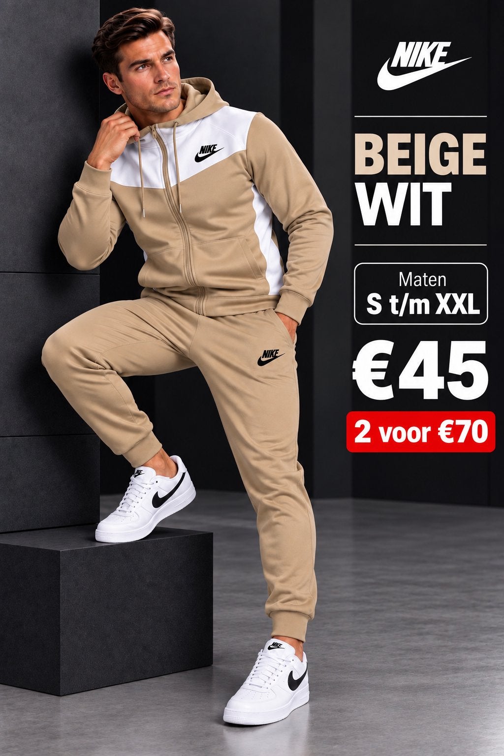 Nieuw Nike Trainingspak - Beige/Wit, Ophalen of Verzenden, Nieuw, Overige maten, Beige