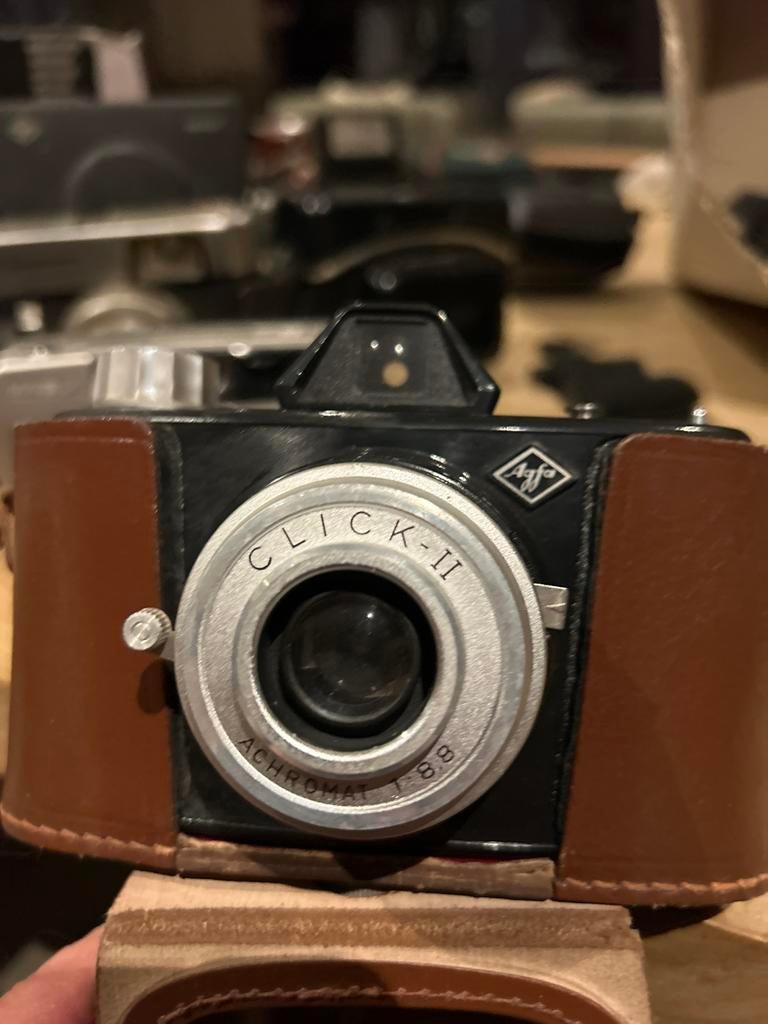 Agfa Click-II Vintage Camera met Leren Hoes, Ophalen of Verzenden, Gebruikt, Compact, Overige Merken