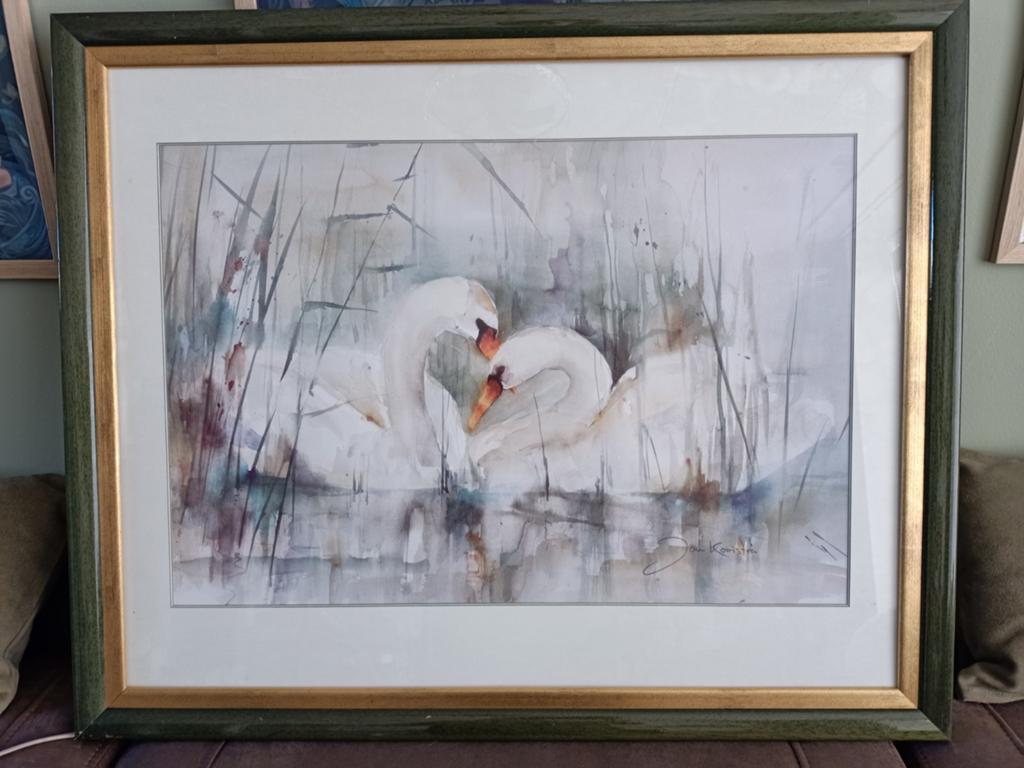 Schilderij Zwanen Jan Kooistra - Romantische Waterverf, Ophalen of Verzenden