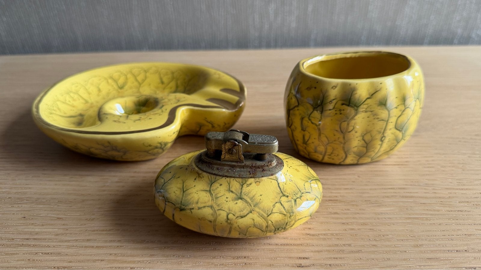 Vintage Keramische Rookset: Asbak, Aansteker, Sigarettenbeke, Antiek en Kunst, Ophalen of Verzenden