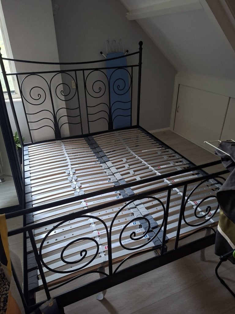 Ikea noresund bed zwart, Huis en Inrichting, Slaapkamer | Bedden, Ophalen, Zwart, Tweepersoons, Zo goed als nieuw