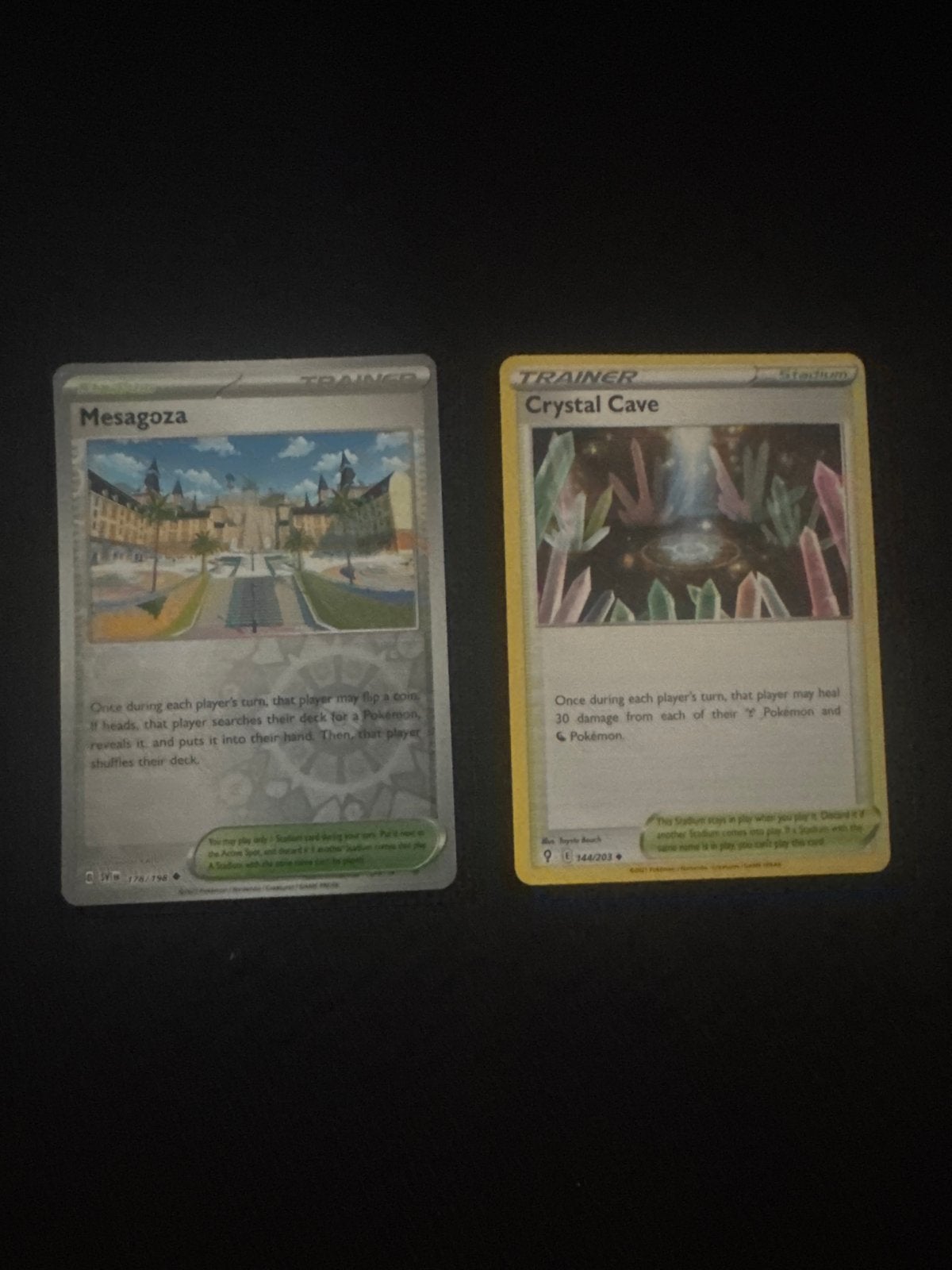 Pokémon TCG: Mesagoza & Crystal Cave Trainer Kaarten, Ophalen of Verzenden, Zo goed als nieuw, Meerdere kaarten