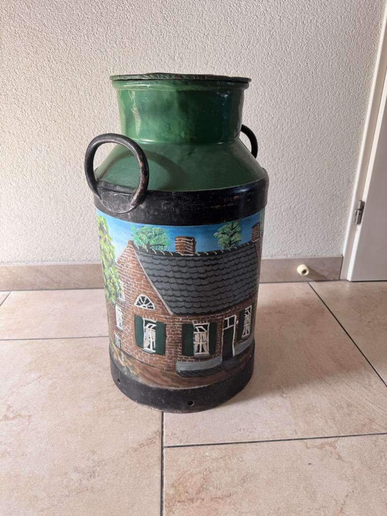 Decoratieve melkbus met handgeschilderd huisje, Antiek en Kunst, Ophalen of Verzenden