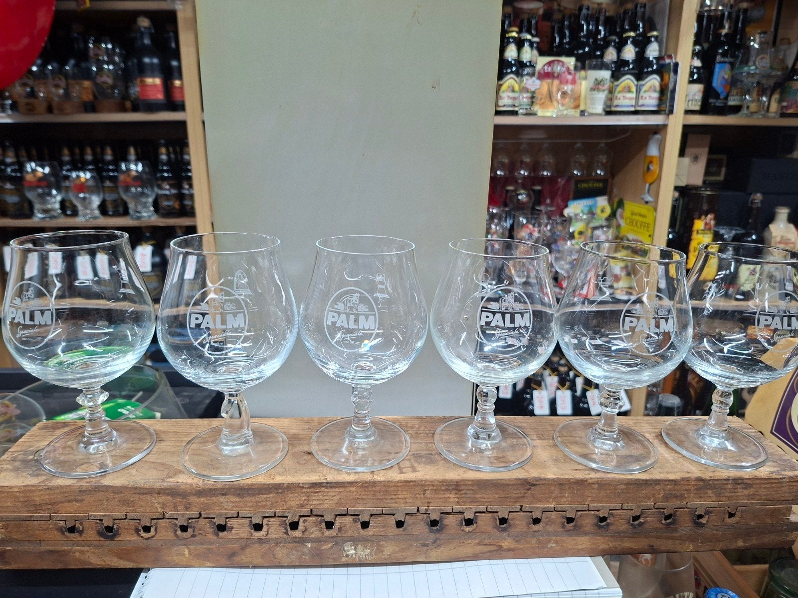 Set van 6 Palm bierglazen met schaakafbeeldingen, Ophalen of Verzenden, Nieuw, Glas of Glazen, Palm