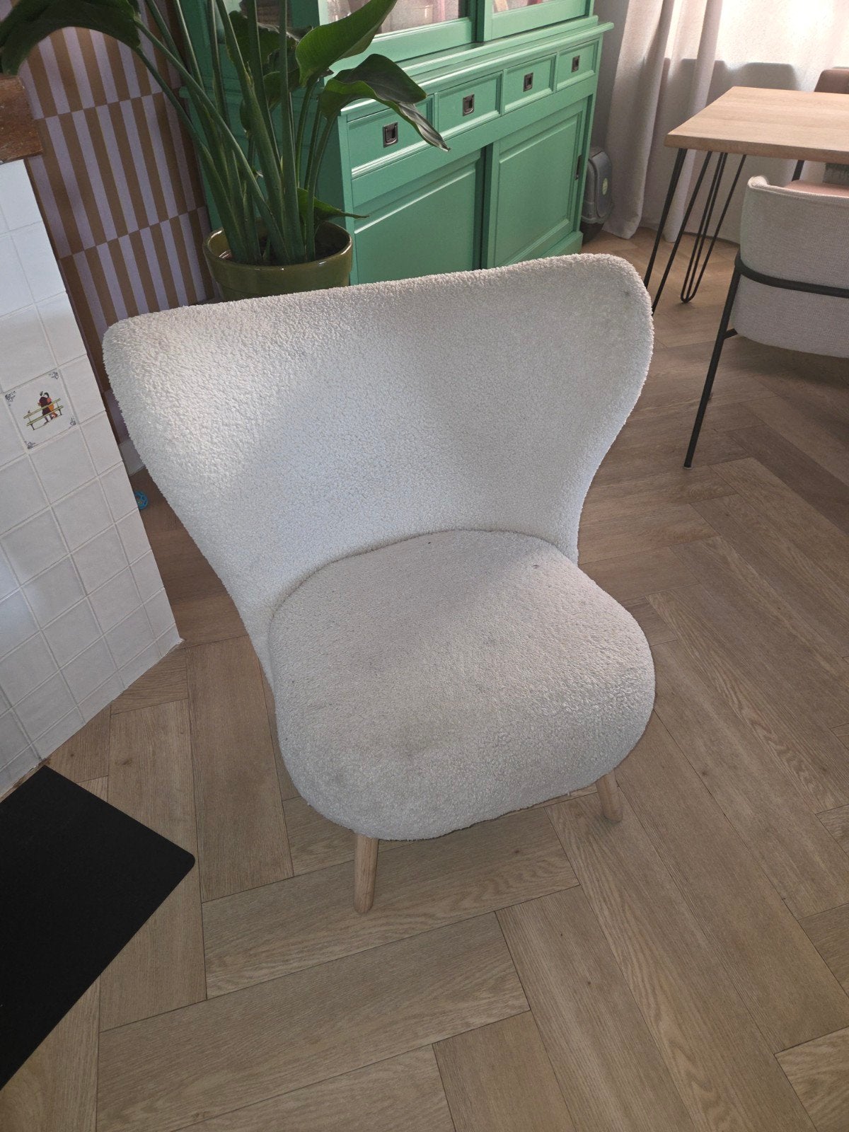 fauteuil Woood bouclé creme wit, Huis en Inrichting, Ophalen, Gebruikt, 75 tot 100 cm, Stof