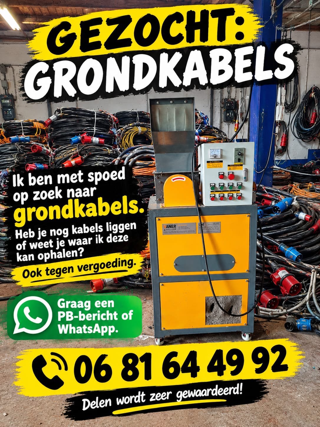 GEZOCHT: KOPER, KOPERLEIDINGEN EN GRONDKABELS!, Ophalen of Verzenden