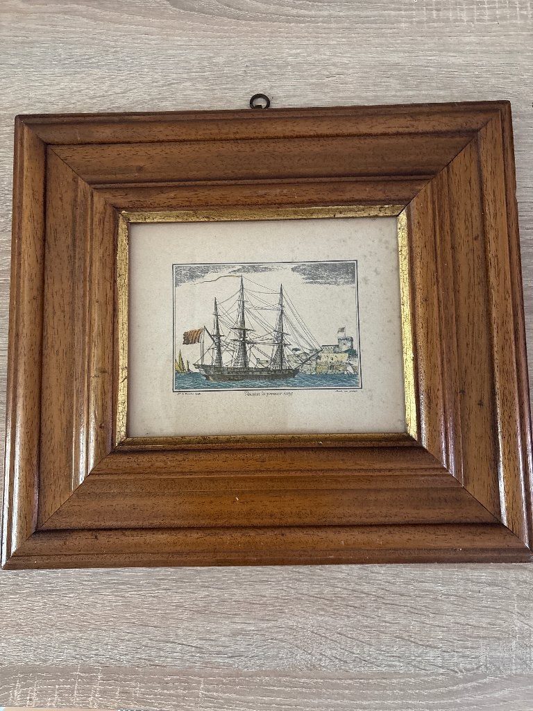 Ets van schip, Antiek en Kunst, Ophalen, Ingelijst, Ets, 34 cm