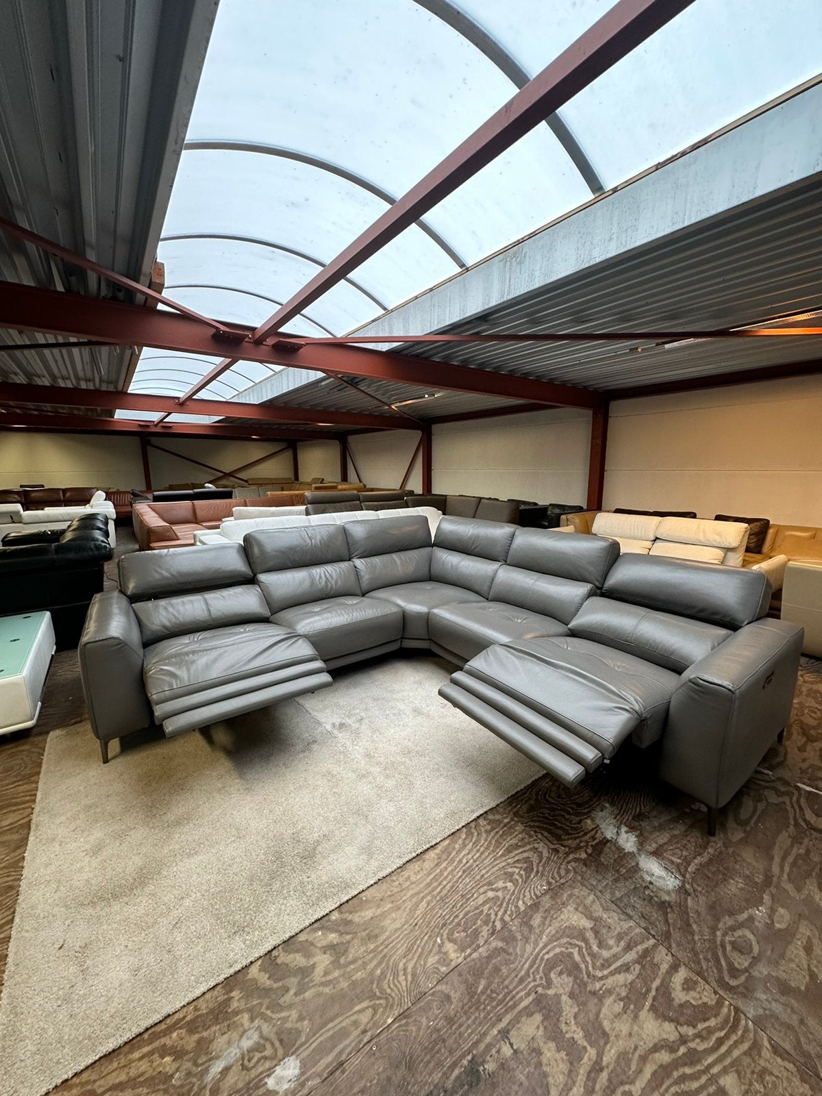 Grijze leren design relax hoekbank bank bankstel Z.G.A.N, 2871SK, 125 cm of meer, Mariansoliak8@gmail.com, Ophalen of Verzenden