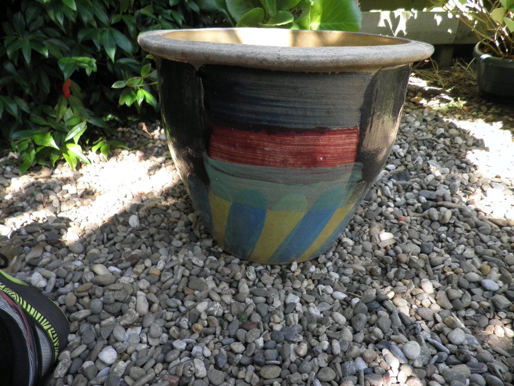 grote kleurrijke bloempot, 40 cm of meer, Rond, Ophalen of Verzenden, Zo goed als nieuw