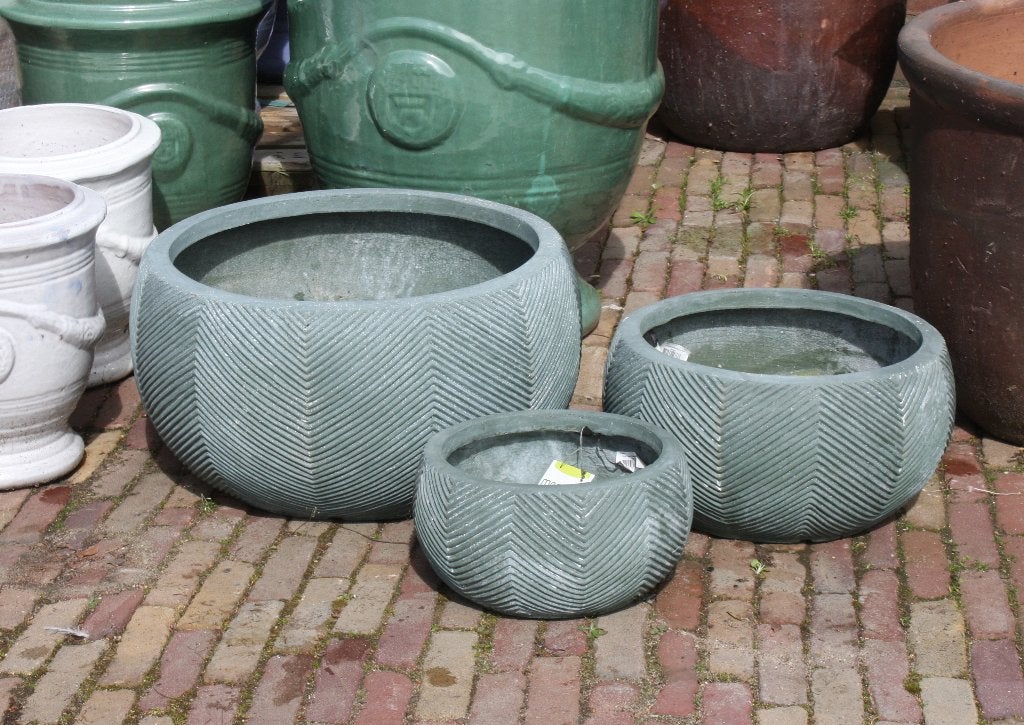 Ronde bloempotten plantenschaal olijfgroen visgraat terras, Ophalen, 40 cm of meer, Rond, Nieuw