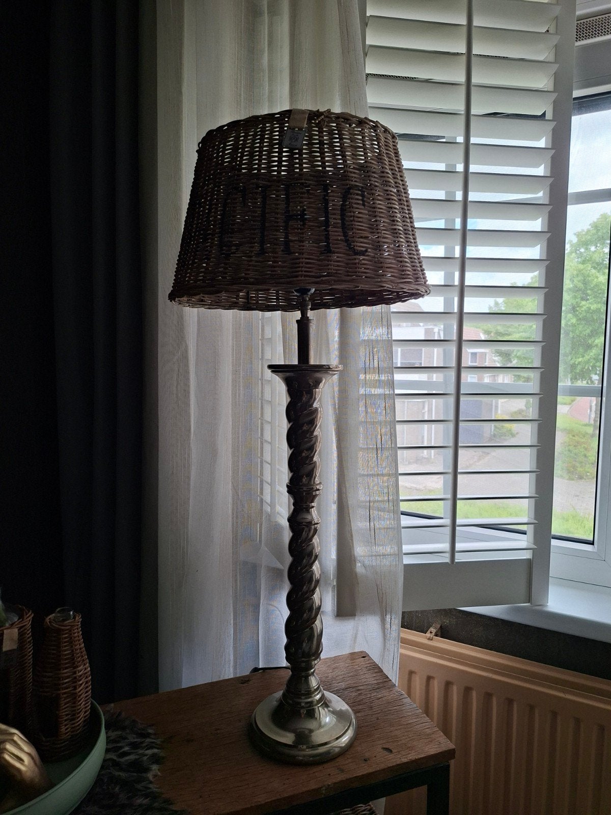 Hoge Riviera Maison schermerlamp met rattan kap, Ophalen, 100 tot 150 cm, Overige materialen, Landelijke, Bohemian