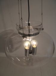 Design vintage jaren 60/70 Glashutte Limburg hanglamp, Ophalen of Verzenden, Gebruikt, Glas, E27 (groot)