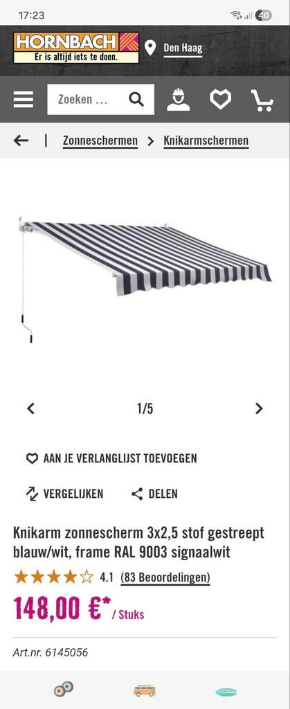 Knikarm zonnescherm van Hornbach, Ophalen of Verzenden, Gebruikt, Knikarmscherm