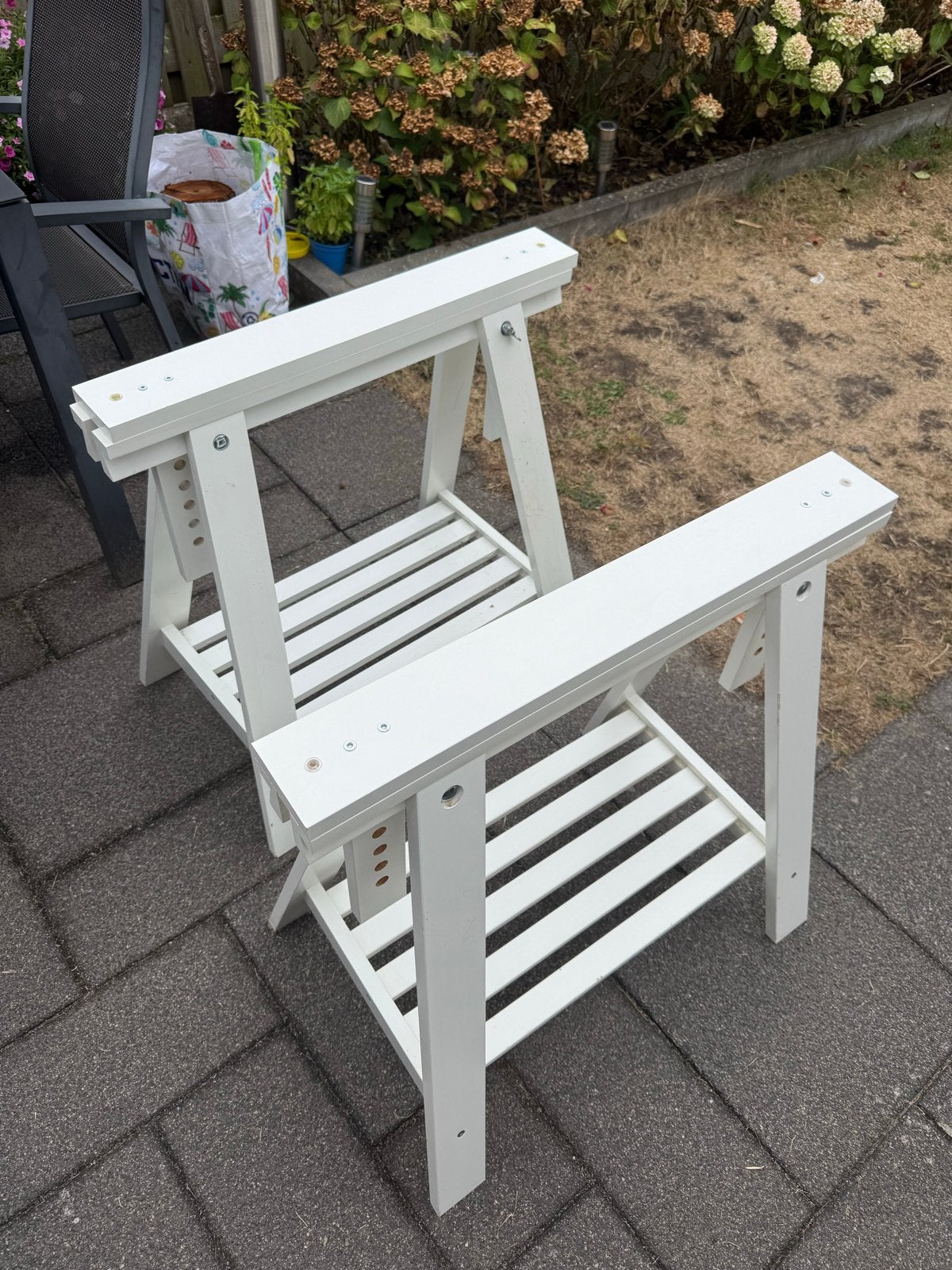 Tafelpoten / Schragen - Wit Hout (2 stuks), Ophalen, Tafelpoot, Gebruikt, Minder dan 50 cm