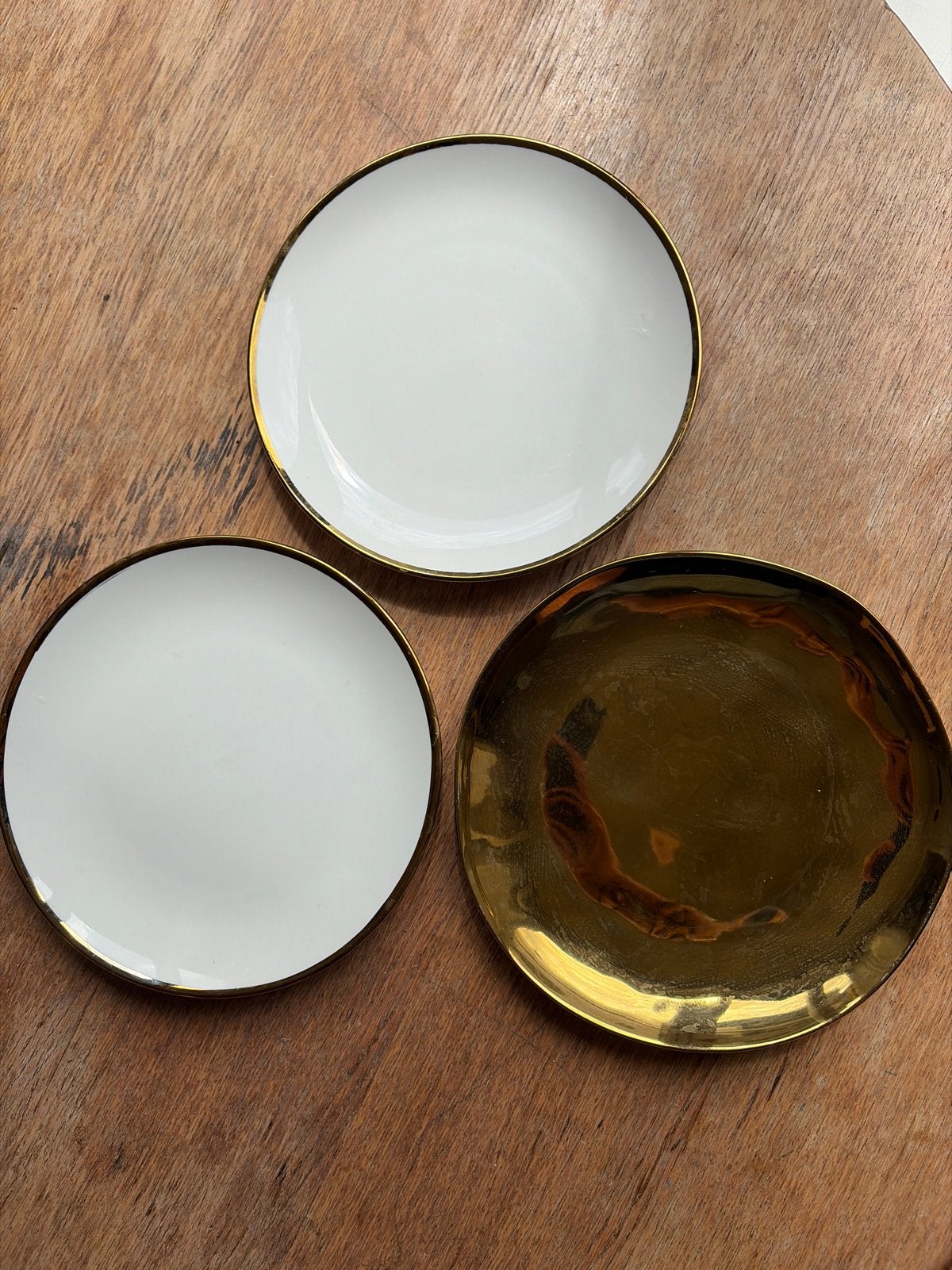 Set van 3 schaaltjes: 2 wit/goud, 1 goudkleurig, Ophalen, Gebruikt, Overige merken, Keramiek