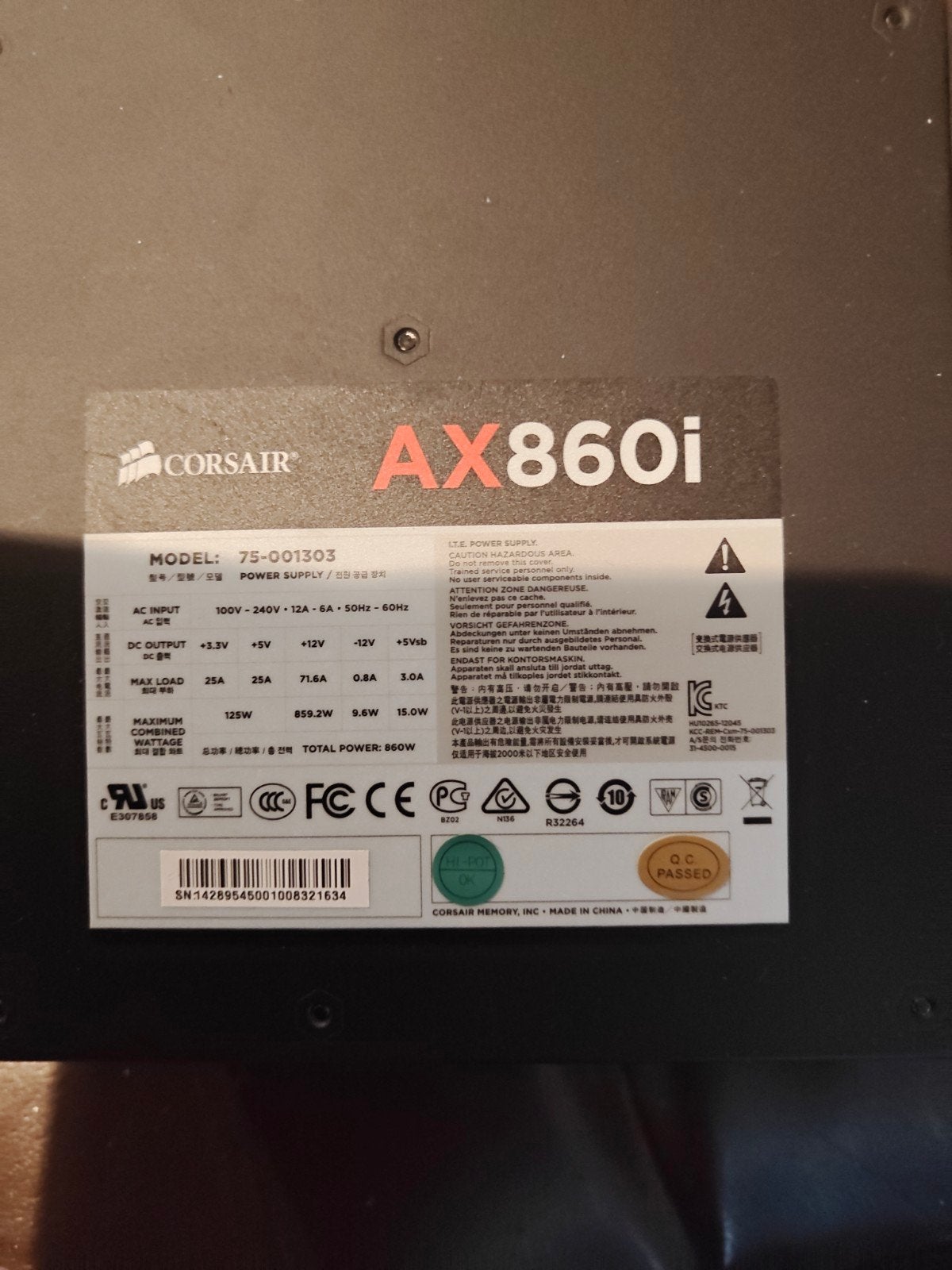 Pc voeding ax860i, Computers en Software, Interne voedingen, Ophalen, Zo goed als nieuw