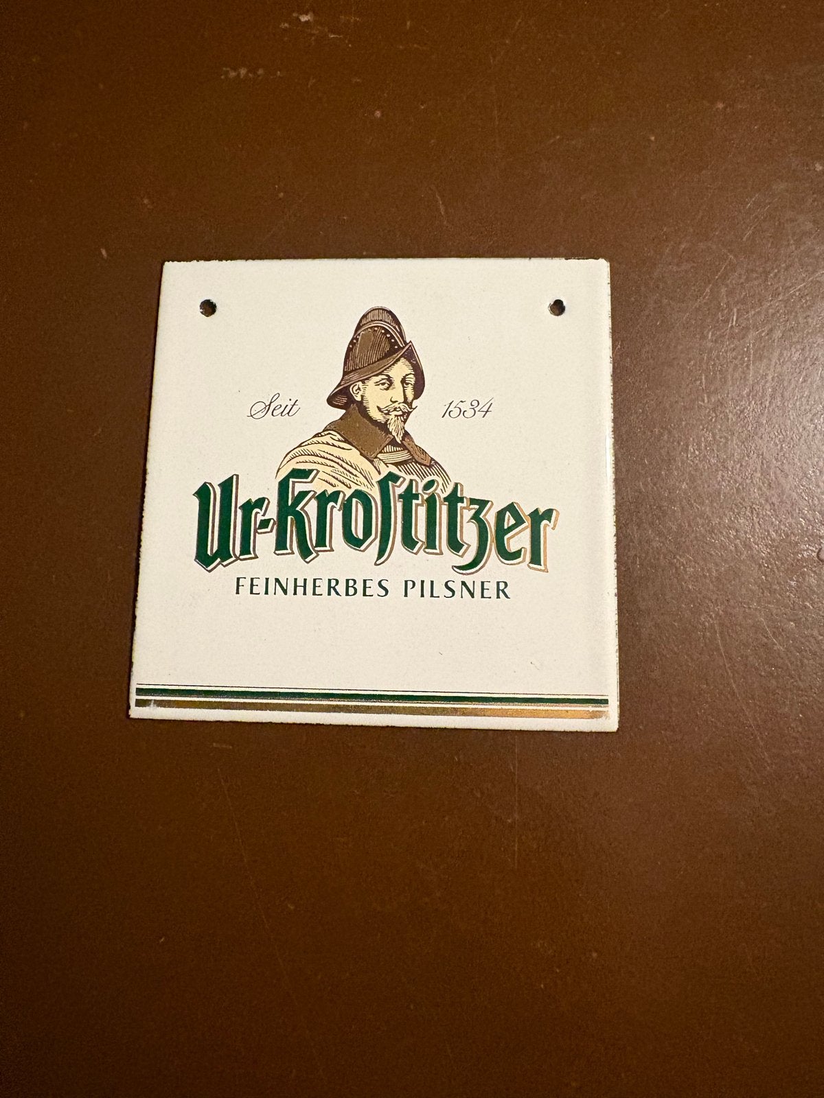 Ur-Krostitzer Emaille Reclamebordje - Vintage Bierbord, Ophalen of Verzenden, Gebruikt, Reclamebord
