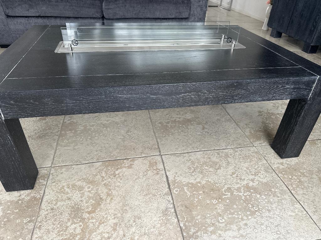 Salontafel met ingebouwde ethanol haard, Ophalen, 100 tot 150 cm, Eikenhout, 50 tot 100 cm
