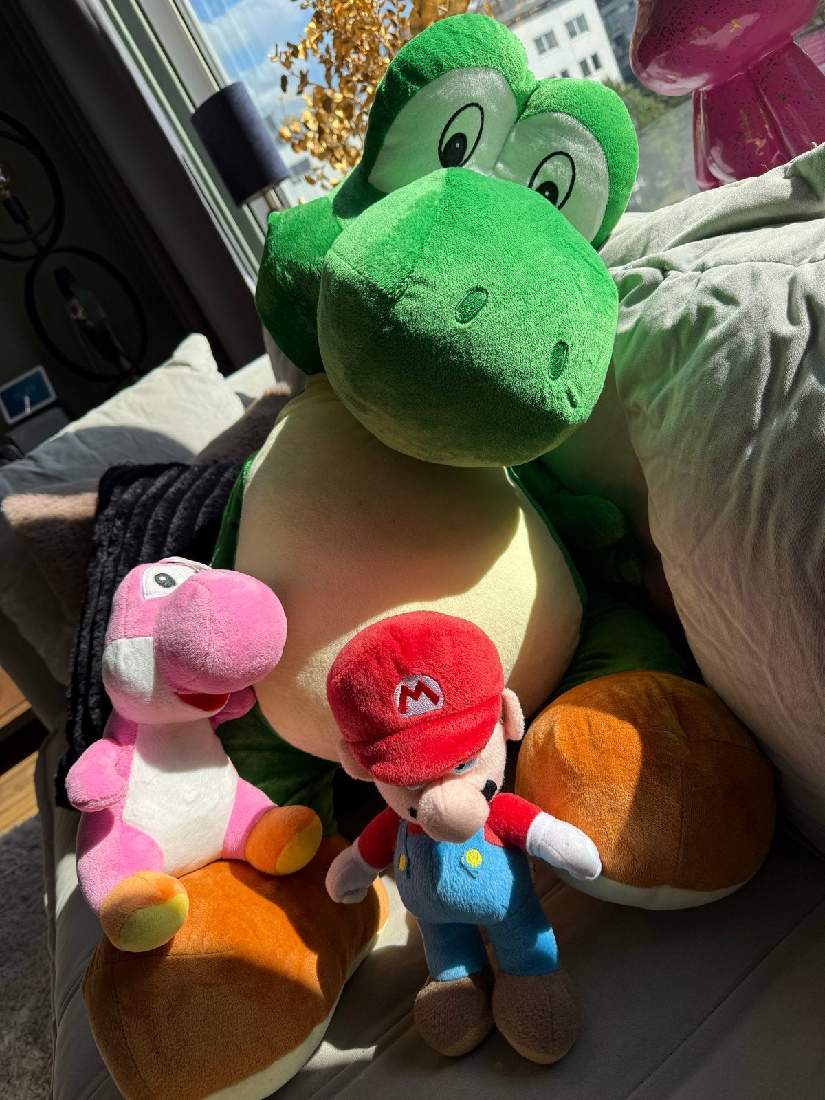 Grote Yoshi, roze Yoshi en Mario knuffels - Super Mario, Ophalen, Groen, Dinosaurus, Zo goed als nieuw