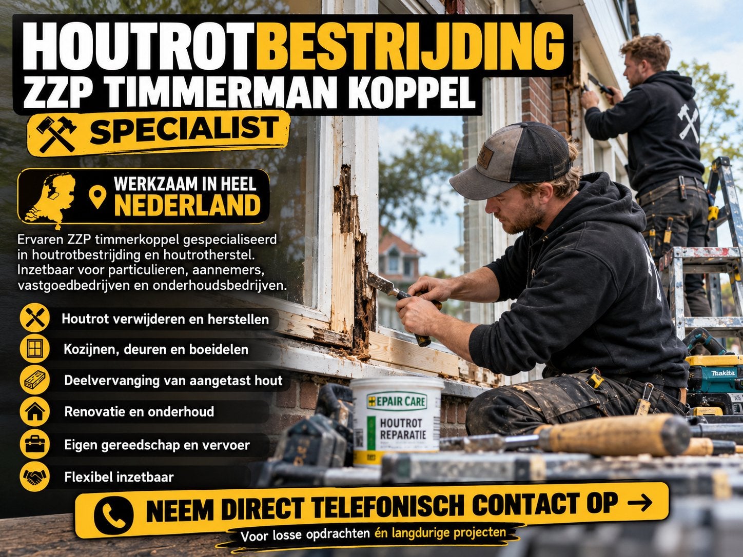 Houtrot specialist | ZZP timmerkoppel | Heel Nederland