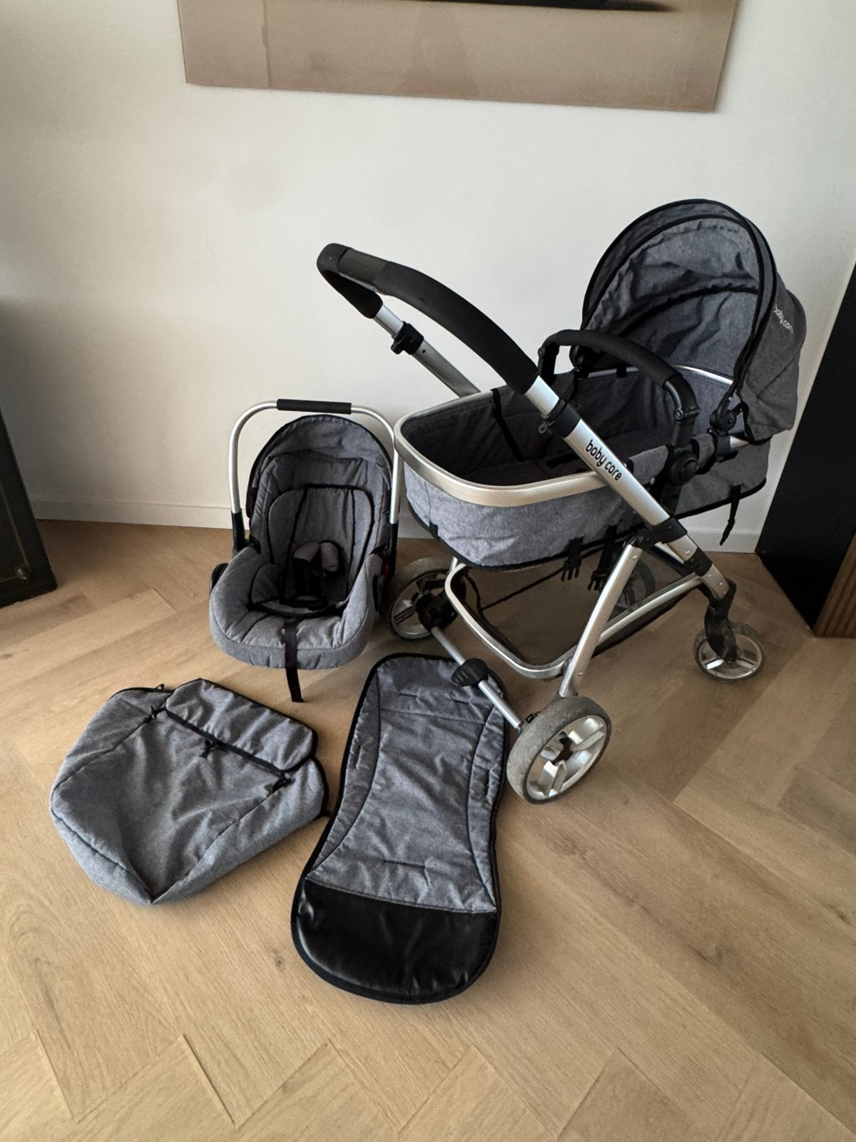 Baby Care 3-in-1 kinderwagen – compleet – grijs, Zo goed als nieuw, Combiwagen, Verstelbare duwstang, Ophalen