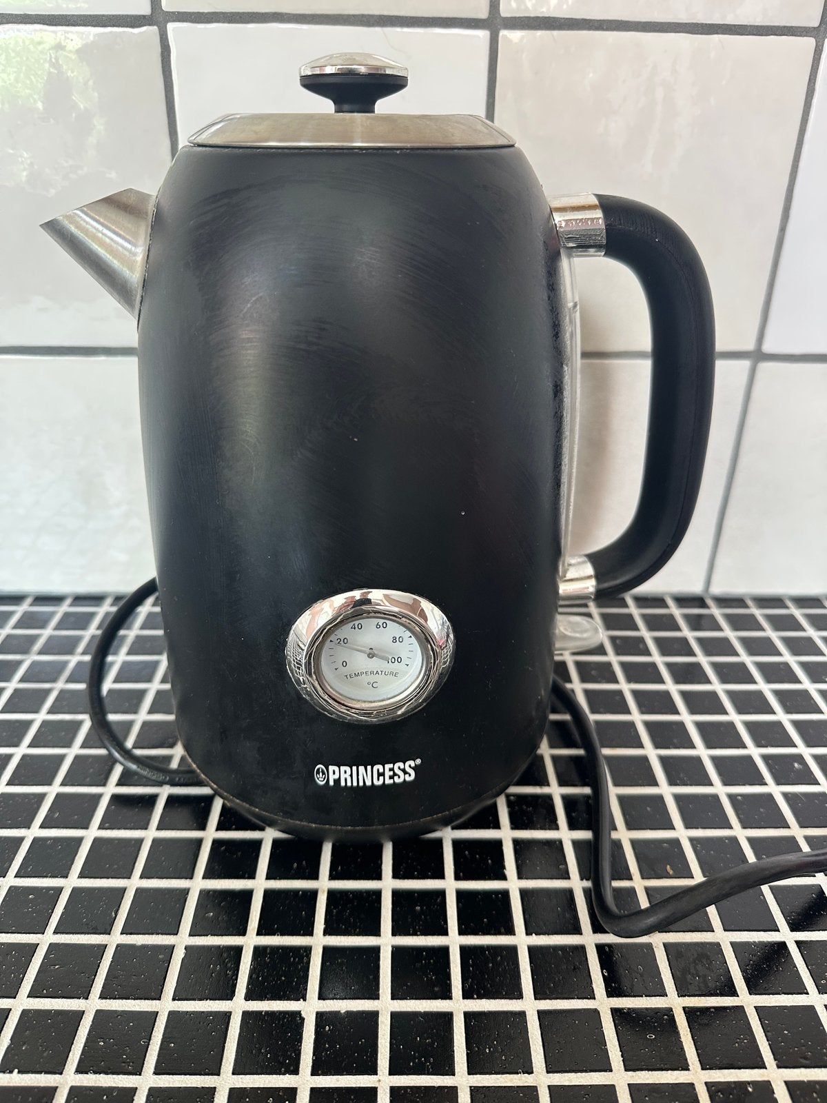 Princess Retro Zwarte Waterkoker met Temperatuurmeter, Witgoed en Apparatuur, Waterkokers, 1 tot 2 liter, Ophalen of Verzenden
