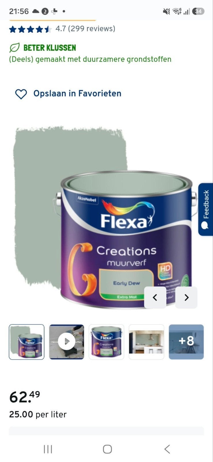 NIEUW! Flexa Creations Muurverf Early Dew 2,5L, Nieuw, Ophalen of Verzenden, Verf, Minder dan 5 liter