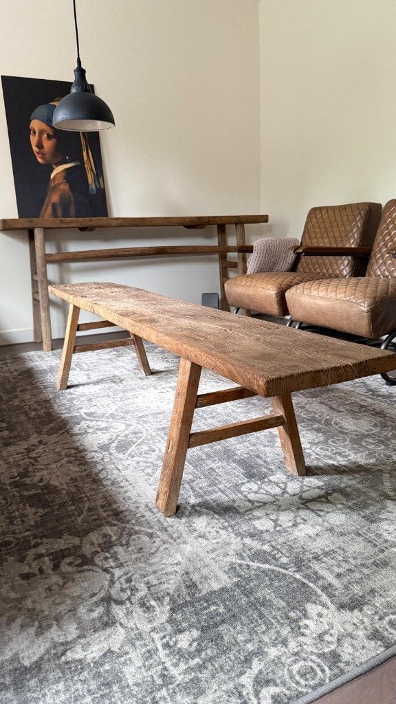 Authentieke houten bank – 206 cm – rustiek / landelijk, Huis en Inrichting, Tafels | Bijzettafels, Gebruikt, Rustiek, 75 cm of meer