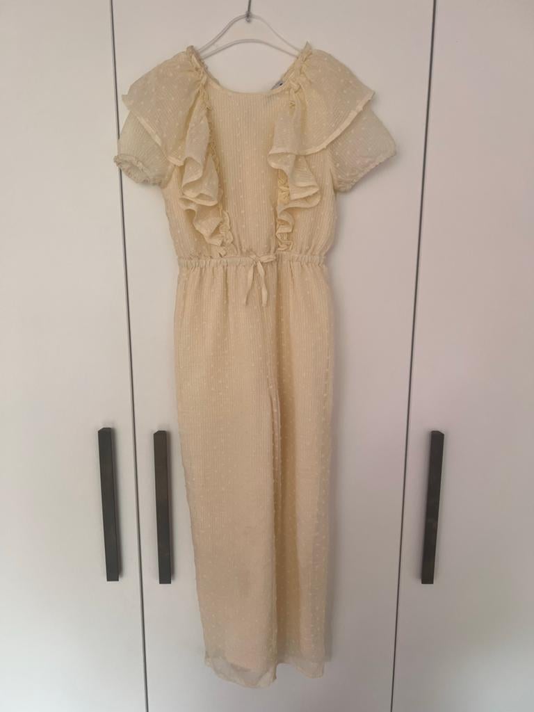 Crème Jumpsuit Meisje Maat 128 - Bruiloft, Feest, Zomer, Ophalen of Verzenden, Zo goed als nieuw, Meisje, Overige typen