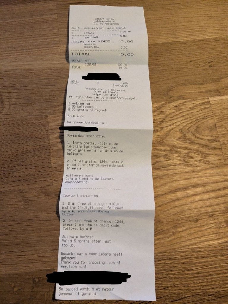 Lebara beltegoed opwaardeercode 5 euro, Ophalen, Nieuw, Overige providers, Prepaidkaart