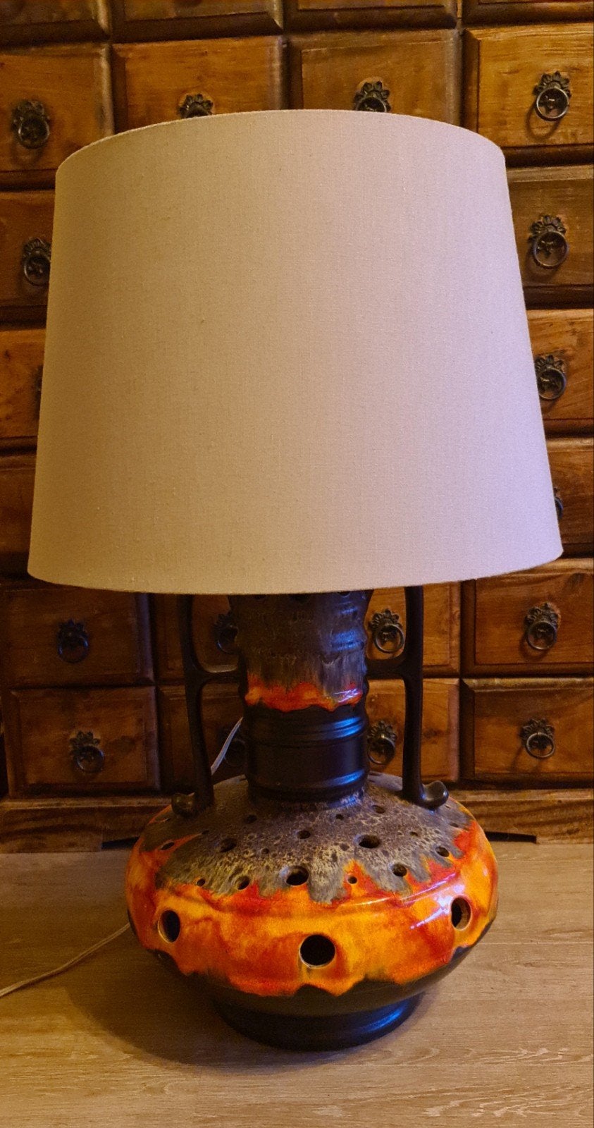 Vintage Fat Lava tafellamp met kap - Oranje/Zwart, Ophalen