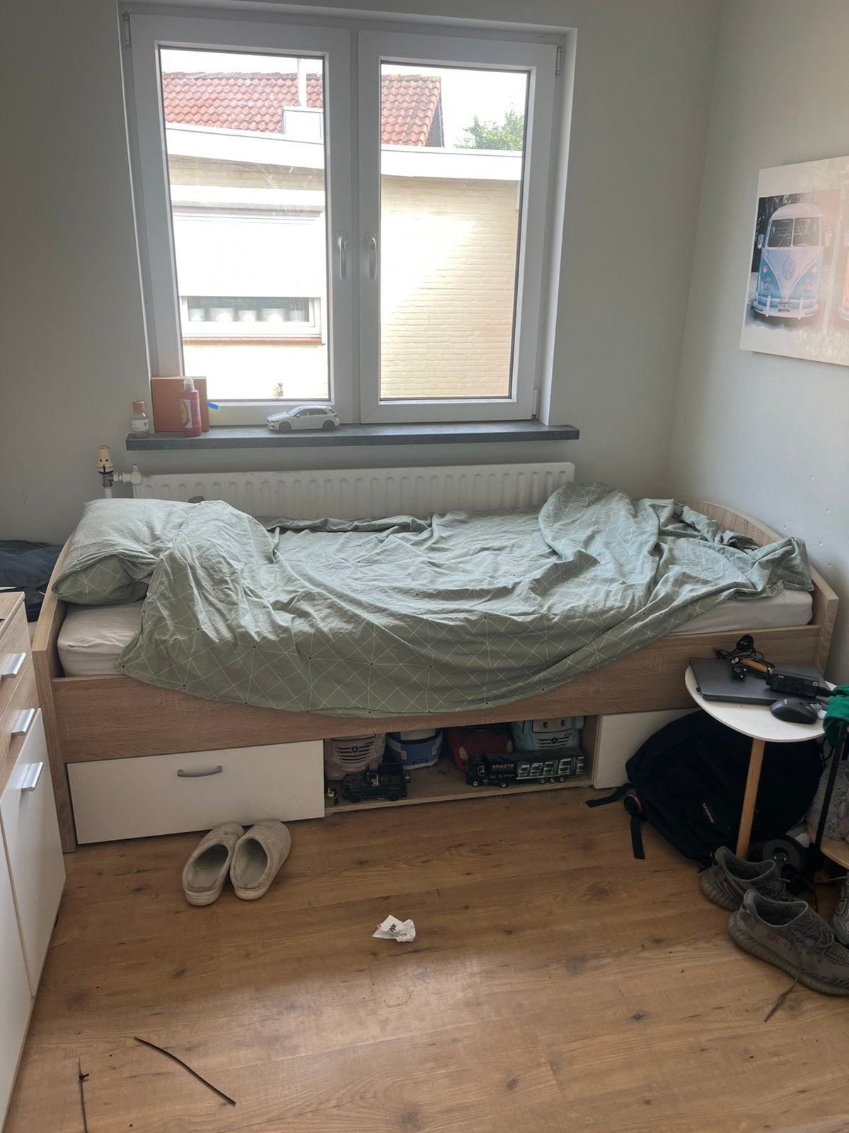 Bed 90x200 1- persoon met lades, Ophalen, 90 cm, Eenpersoons, Wit