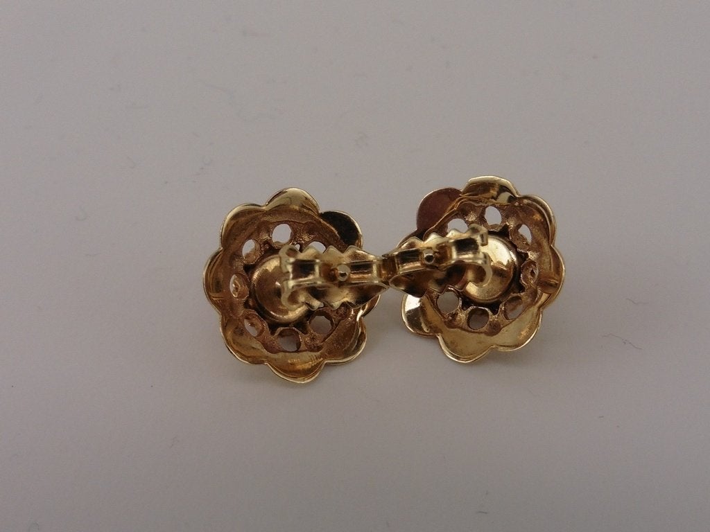 Gouden oorknopjes met bloedkoraal                        G45, Gebruikt, ., Ophalen of Verzenden, .