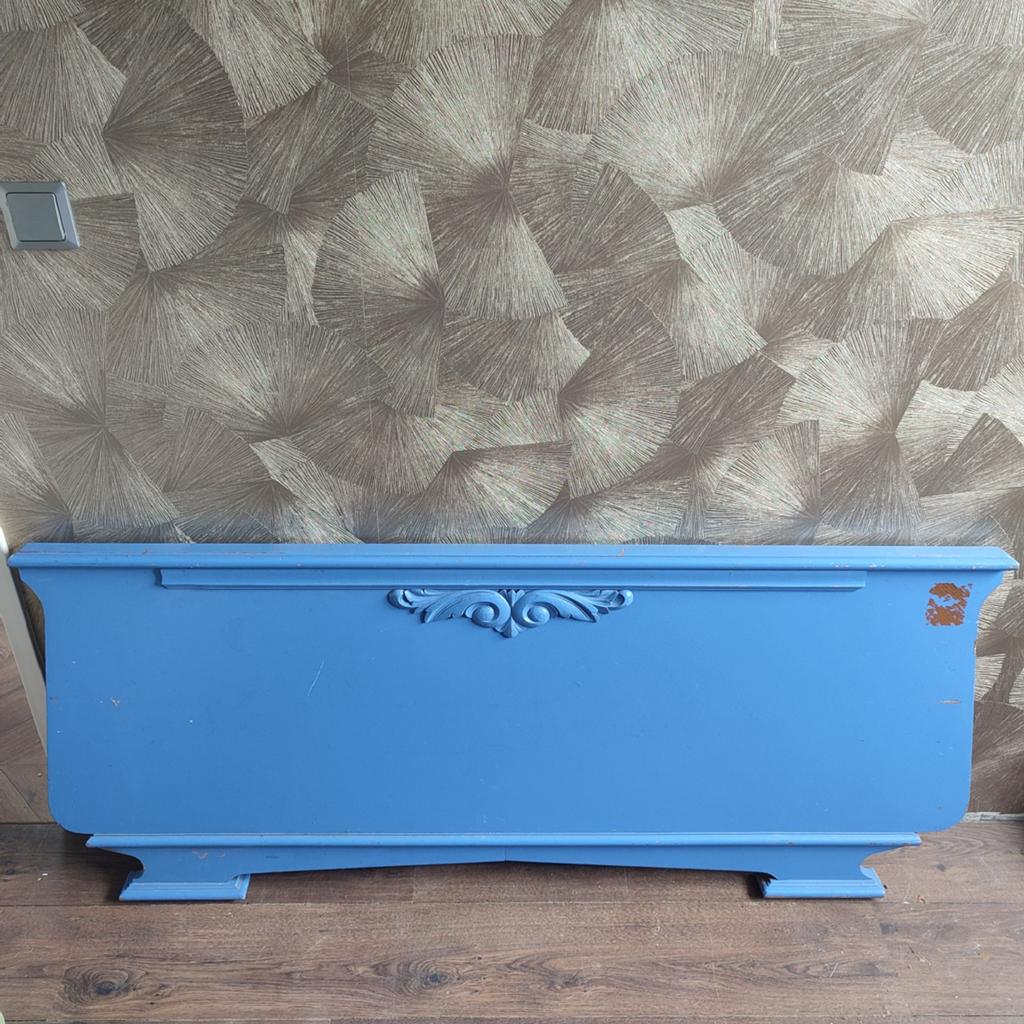 oude houten bed/bank bohemian stijl, Huis en Inrichting, Slaapkamer | Bedden, Ophalen, Gebruikt, Eenpersoons, Blauw
