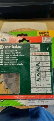 Metabo zaagblad 167 x 20, Cirkelzaag, Nieuw, Ophalen of Verzenden, 30 tot 70 mm