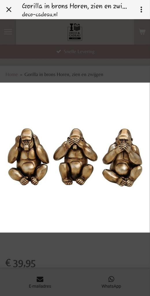 Gorilla beelden, Huis en Inrichting, Overige kleuren, Nieuw, Ophalen of Verzenden, Glas