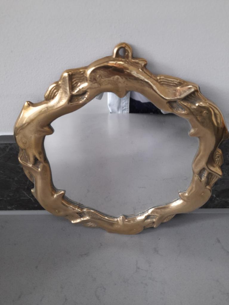 Vintage messing spiegel met dolfijnen lijst, Ophalen of Verzenden