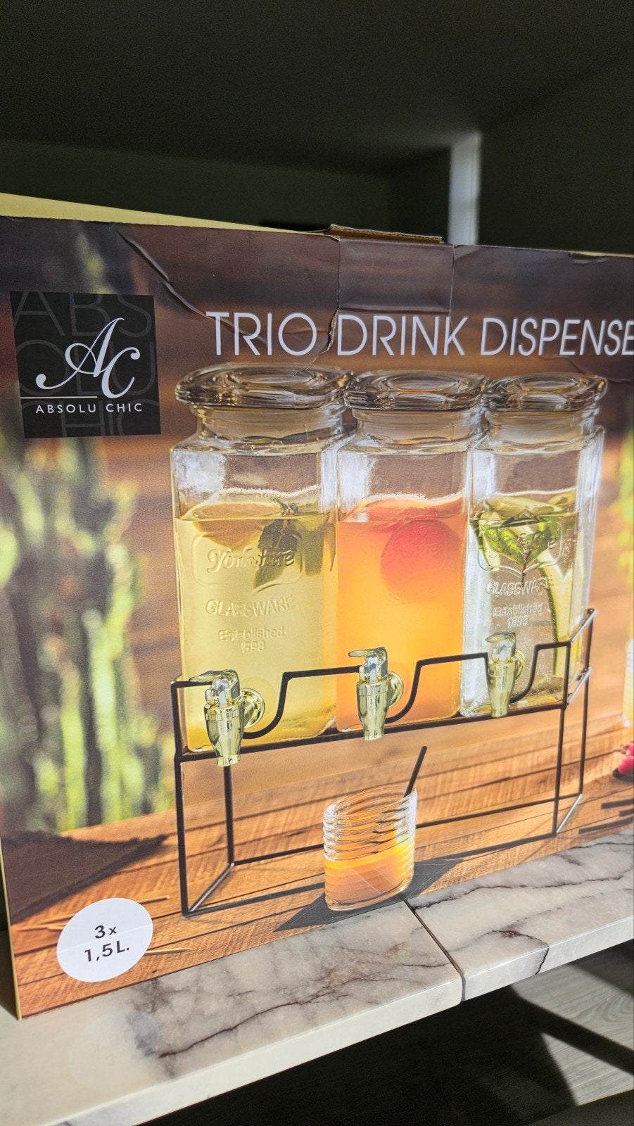 Absolu Chic Trio Drink Dispenser - 3x 1.5L, Nieuw, Ophalen of Verzenden, Meerkleurig, Overige merken